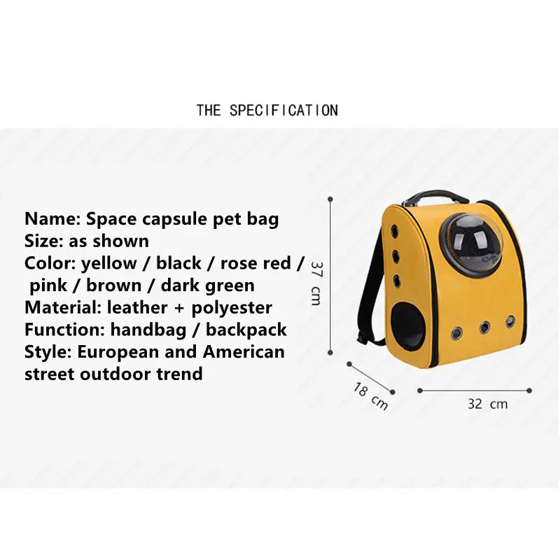 PU The Capsule Bag Carrying Pet Cat Breathable Outdoor Portable Packaging Bag Pets Puppy Travel Backpack for Dogs Carrier
PU The Capsule Bag Carrying Pet Cat Breathable Outdoor Portable Packaging Bag Pets Puppy Travel Backpack for Dogs Carrier