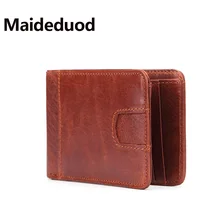 Maideduod 100% Genuine Leather Wallet Men New Brand Purses for men Red Brown Yellow Brown Bifold Wallet RFID Blocking Wallets