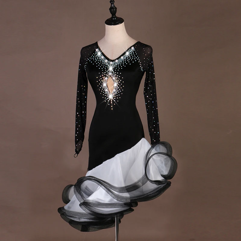 Женское платье для латинских танцев с длинным рукавом блестящее Сетчатое |