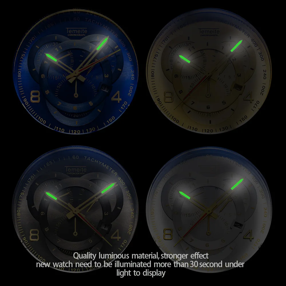 men wristwatches Large dial stainless steel temeite brand man watches waterproof calendar luxury gold blue fashion male clocks | Наручные