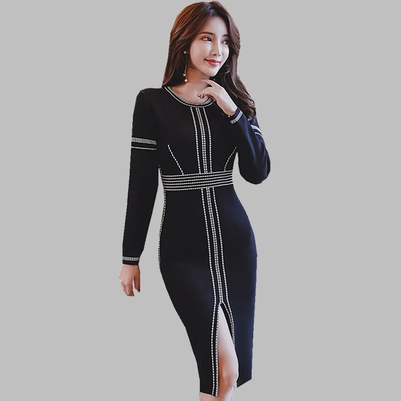 JSXDHK Black Patchwork Long Sleeve Knitted Pencil Autumn Dress Women Chic Fashion Bodycon Split Sweater Sheath Dress Vestidos
JSXDHK Black Patchwork Long Sleeve Knitted Pencil Autumn Dress Women Chic Fashion Bodycon Split Sweater Sheath Dress Vestidos