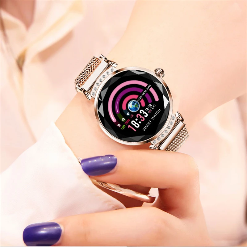 2019 Newest Fashion H2 Smart Watch Women 3D Diamond Glass Heart Rate Blood Pressure Sleep Monitor Bracelet Best Gift Smartwatch |