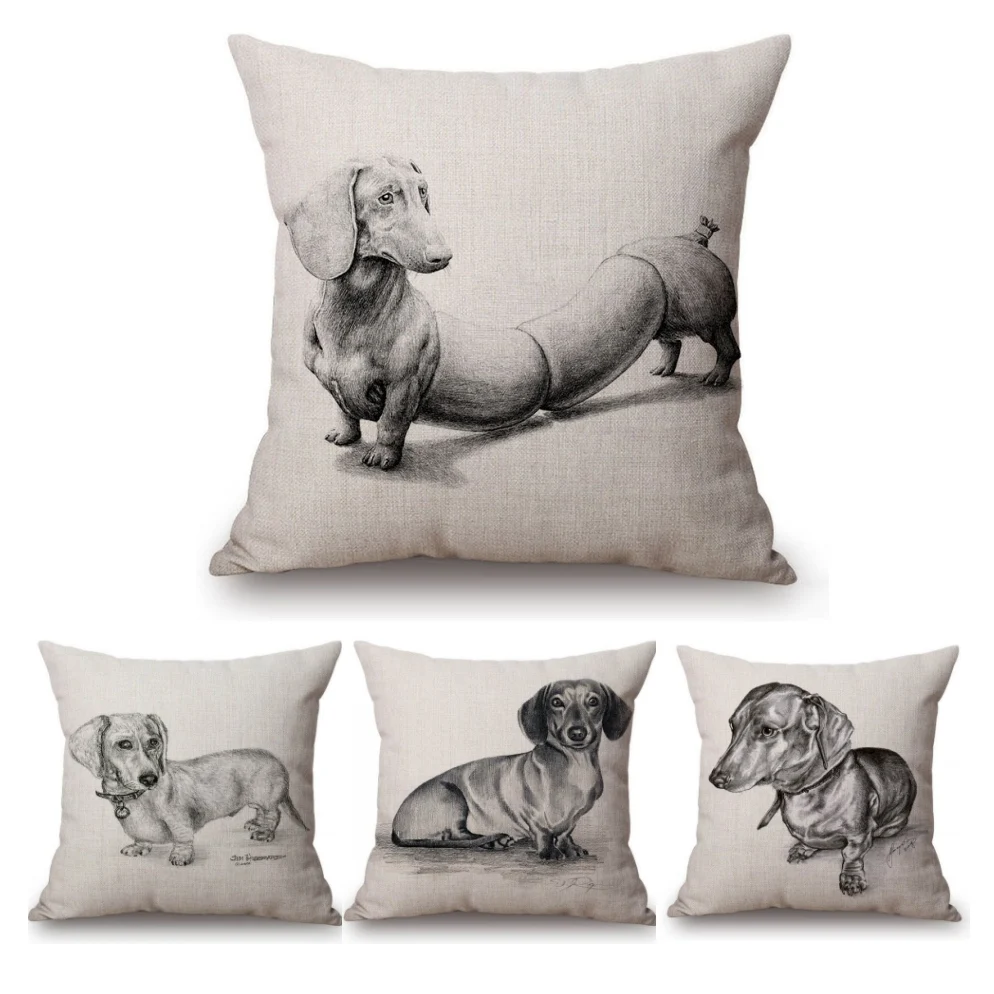 18" Black White Sketch Dachshund Dog Pillow Home Decorative Funny Sausage Nordic Cotton Linen Animal Square Sofa Cushion Cover
18" Black White Sketch Dachshund Dog Pillow Home Decorative Funny Sausage Nordic Cotton Linen Animal Square Sofa Cushion Cover