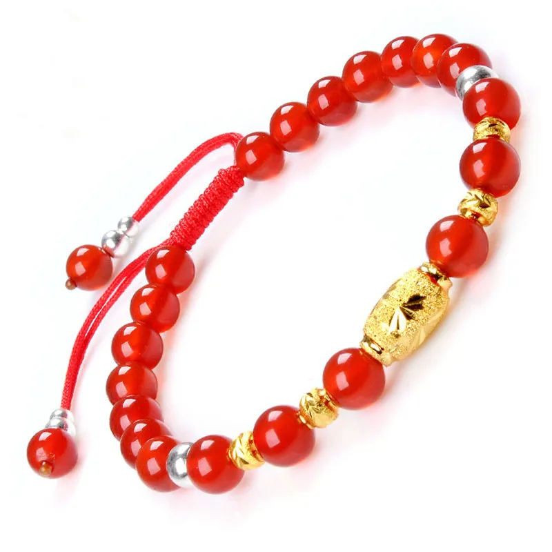 Real 999 24K Yellow 3D Gold Carved Flower Bracelet Beads Weaving Red Rope Agate Bead For Women Men Female Bracelet 16cm
Real 999 24K Yellow 3D Gold Carved Flower Bracelet Beads Weaving Red Rope Agate Bead For Women Men Female Bracelet 16cm