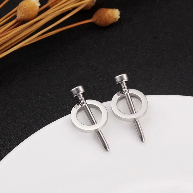 Punk Style Tassel Earrings Silver Color Stainless Steel Stud for Men Women Statement Jewelry Pendientes Mujer | Украшения и