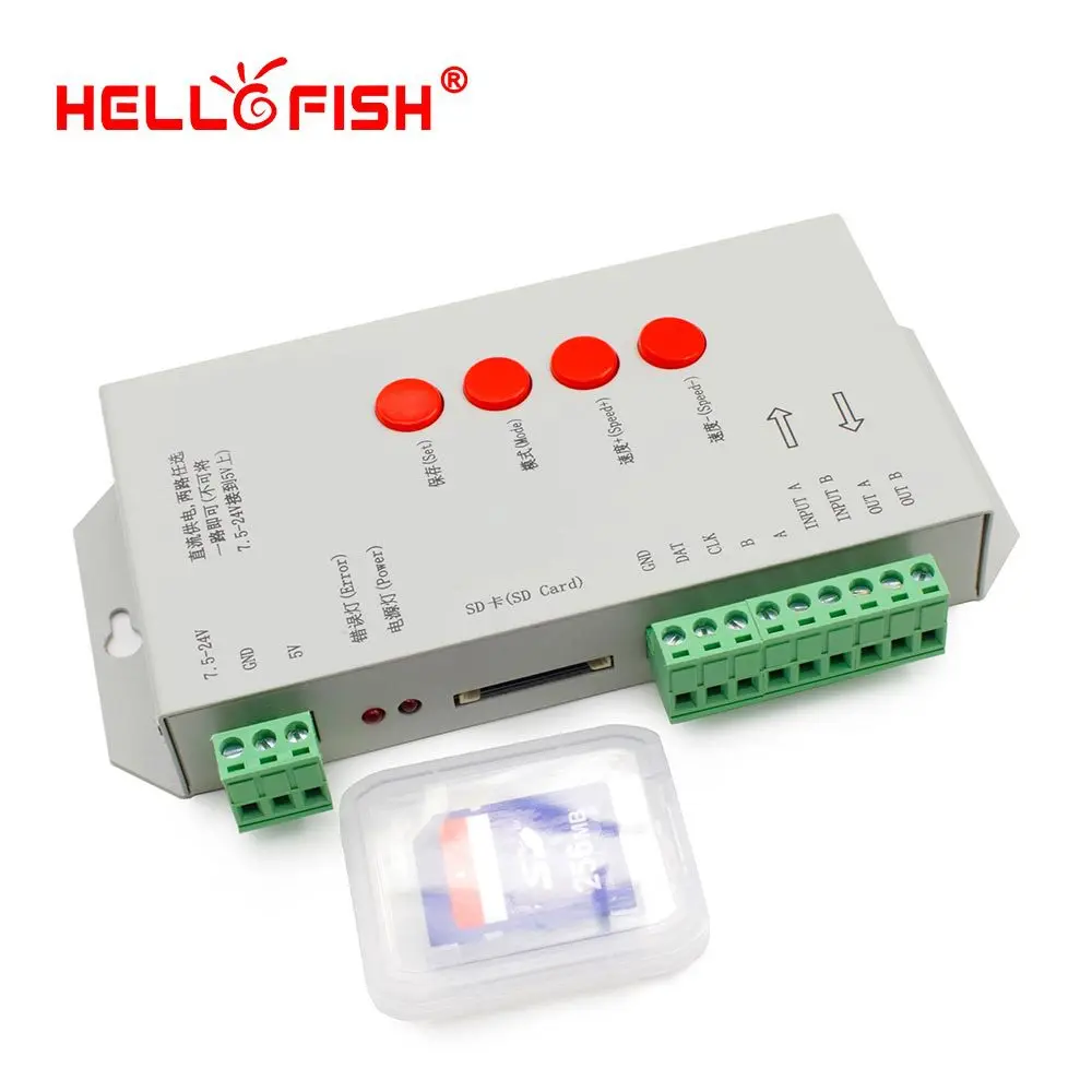 Светодиодный пиксельный контроллер Hello Fish высококачественный T-1000S с SD-картой 128 м