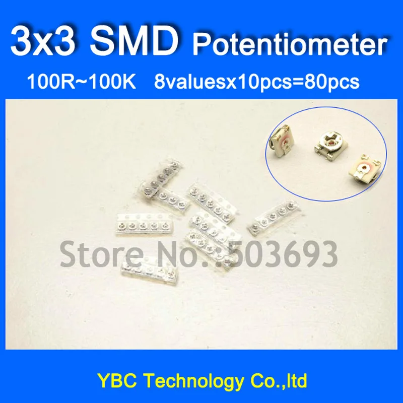 8valuesx10 шт. = 80 3*3 SMD потенциометр 3X3 100R 200R 1K 5K 10K 20K 50K 100K переменные резисторы|potentiometer
