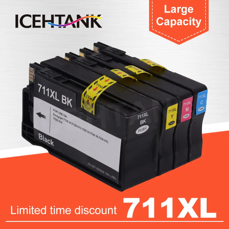 ICEHTANK Replacement For HP 711 XL Ink Cartridge 711XL For HP711 DesignJet T120 T520 Printer CZ133A CZ130Z CZ131A CZ132A Full
ICEHTANK Replacement For HP 711 XL Ink Cartridge 711XL For HP711 DesignJet T120 T520 Printer CZ133A CZ130Z CZ131A CZ132A Full
