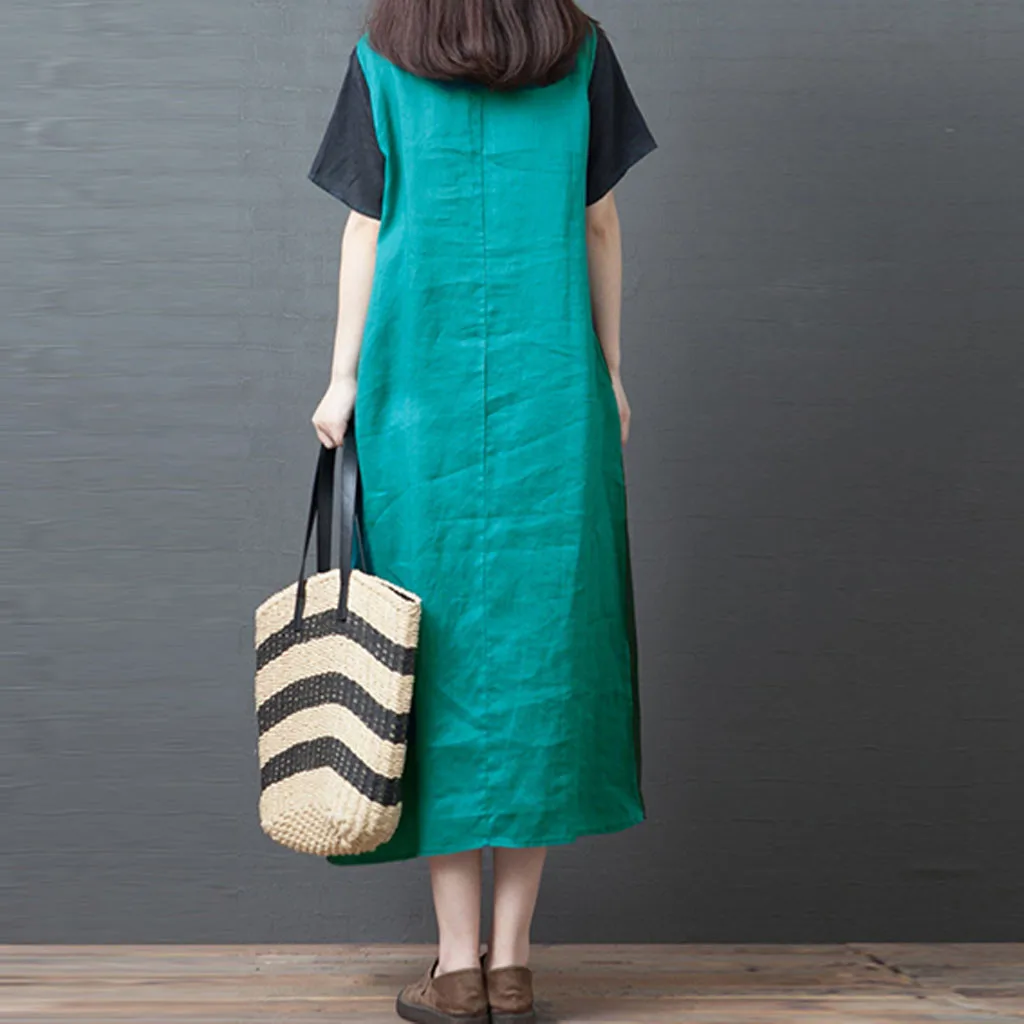Vintage ladies dress cotton and linen crew neck dress summer short-sleeved stitching dress Y530
Vintage ladies dress cotton and linen crew neck dress summer short-sleeved stitching dress Y530