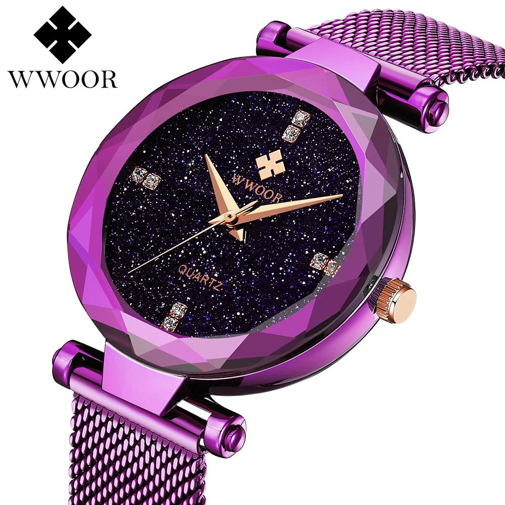 WWOOR New unique design purple Mesh Stainless Steel Watches Women Brand Luxury Casual Clock Ladies Quartz Watch Relogio Feminino
WWOOR New unique design purple Mesh Stainless Steel Watches Women Brand Luxury Casual Clock Ladies Quartz Watch Relogio Feminino