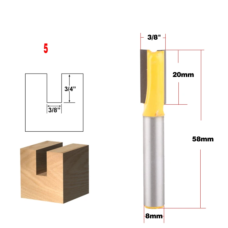 

1PC 8mm Shank high quality Straight/Dado Router Bit Set 3.2,4,5,8,10,12,14,18,20mm Diameter Wood Cutting Tool - Chwjw