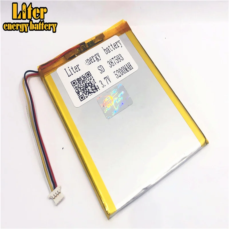 1 0 мм 4pin разъем 3 7 V 387593 5200mah завод высокого качества литий полимерная ионная