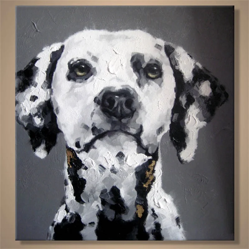 Черная белая картина с собакой Ручная роспись Современная Абстрактная масляная