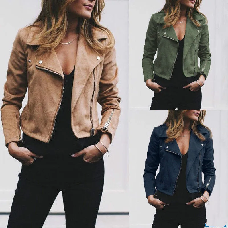 2018 New Women Jacket Coat PU Leather Zipper Long Sleeve Solid Slim Fashion Outwear Autumn 3 Style | Женская одежда