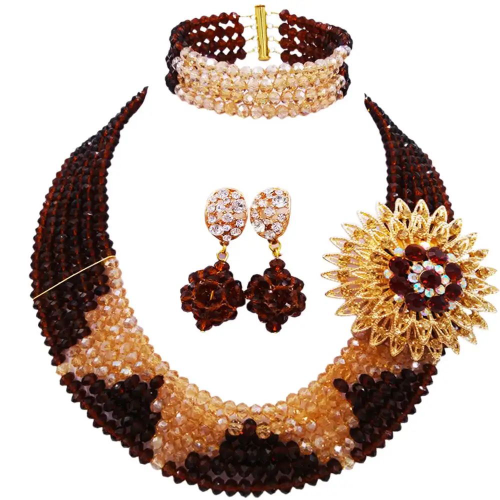 Brown and Champagne Gold AB Costume African Beads Jewelry Set Crystal Nigerian Wedding Necklace Bracelet Earrings Sets 6SJ02
Brown and Champagne Gold AB Costume African Beads Jewelry Set Crystal Nigerian Wedding Necklace Bracelet Earrings Sets 6SJ02