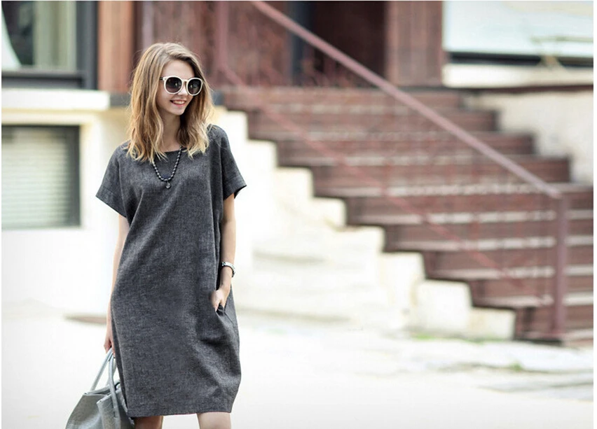 Summer Dress Women Cotton Linen Loose Plus Size dress Gray Office Fashion Casual High Quality Lady's Clothing Free Shipping
Summer Dress Women Cotton Linen Loose Plus Size dress Gray Office Fashion Casual High Quality Lady's Clothing Free Shipping