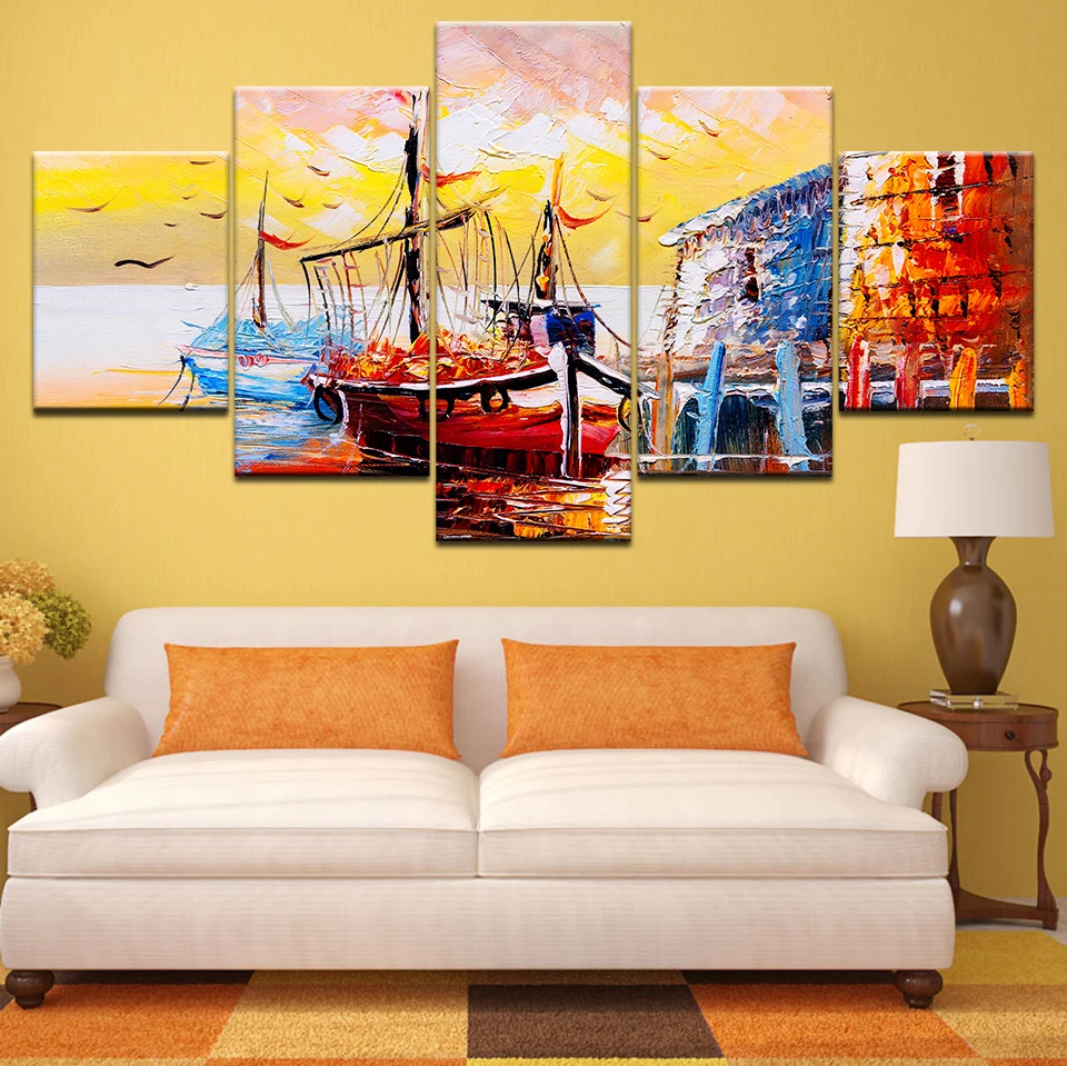 Wall Art Canvas Paintings Frame 5 Pieces Ship Boat Ashore Sea sunrise Landscape HD Prints Poster Pictures Living Room Home Decor
Wall Art Canvas Paintings Frame 5 Pieces Ship Boat Ashore Sea sunrise Landscape HD Prints Poster Pictures Living Room Home Decor