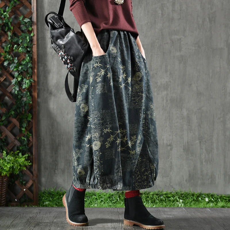 Fashion women's retro literary printing cotton denim skirt female loose wild female skirt A word skirt autumn and winter Ms 2019
Fashion women's retro literary printing cotton denim skirt female loose wild female skirt A word skirt autumn and winter Ms 2019