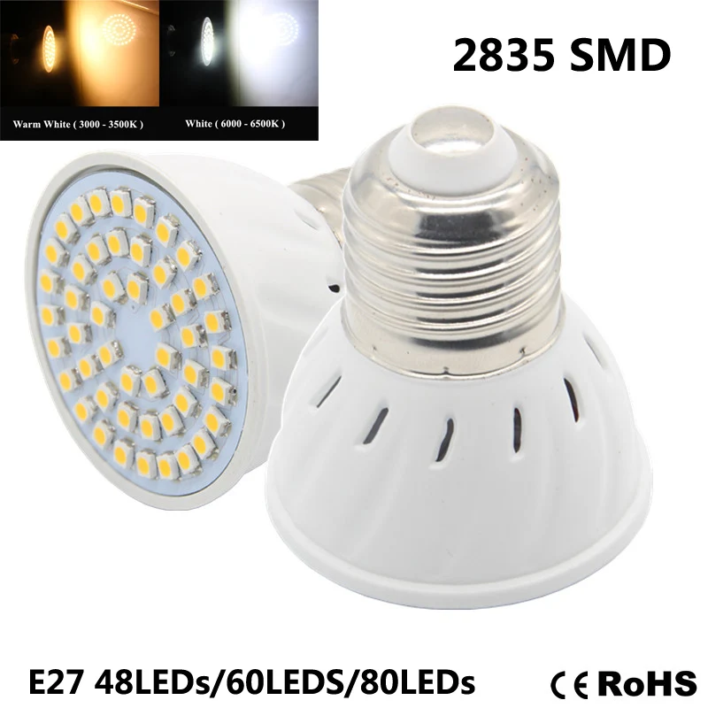 NEW LED Spotlight E27 lamp 5W 6W 8W AC 220V 3528 SMD 48LEDs/60LEDs/80LEDs White/Warm White LED Bulbs lighting 4pcs/lot
NEW LED Spotlight E27 lamp 5W 6W 8W AC 220V 3528 SMD 48LEDs/60LEDs/80LEDs White/Warm White LED Bulbs lighting 4pcs/lot