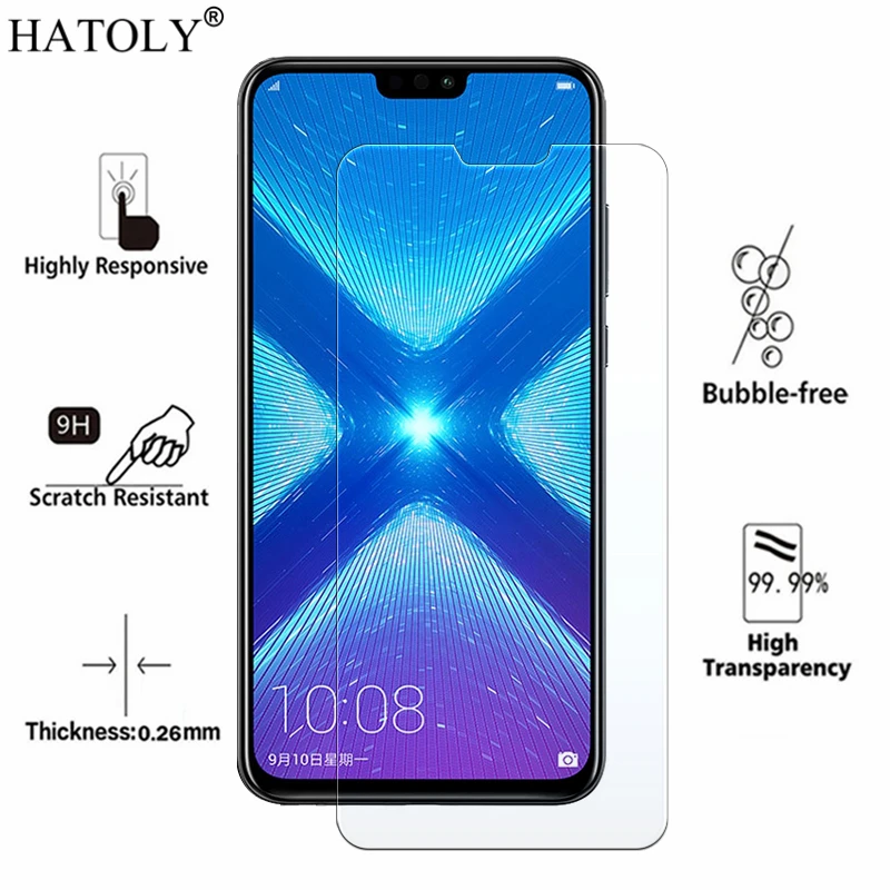 Закаленное стекло для huawei Honor 8C 2 шт. ультратонкое Высокопрочное Защитное экрана