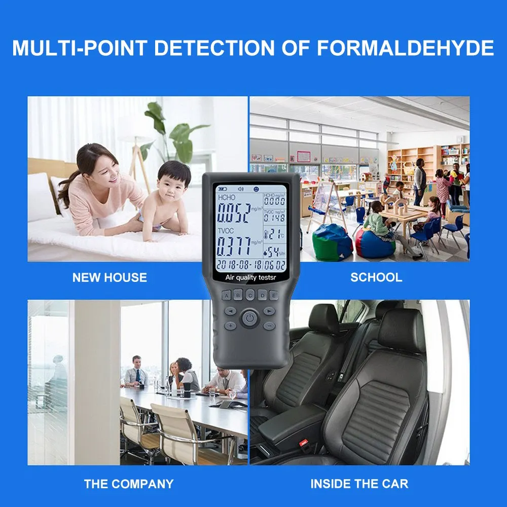 Formaldehyde Tester Gas Monitor Gas Analyzer Upgraded HCHO TVOC Temperature Humidity Meter Air Quality Detector Time Display
Formaldehyde Tester Gas Monitor Gas Analyzer Upgraded HCHO TVOC Temperature Humidity Meter Air Quality Detector Time Display