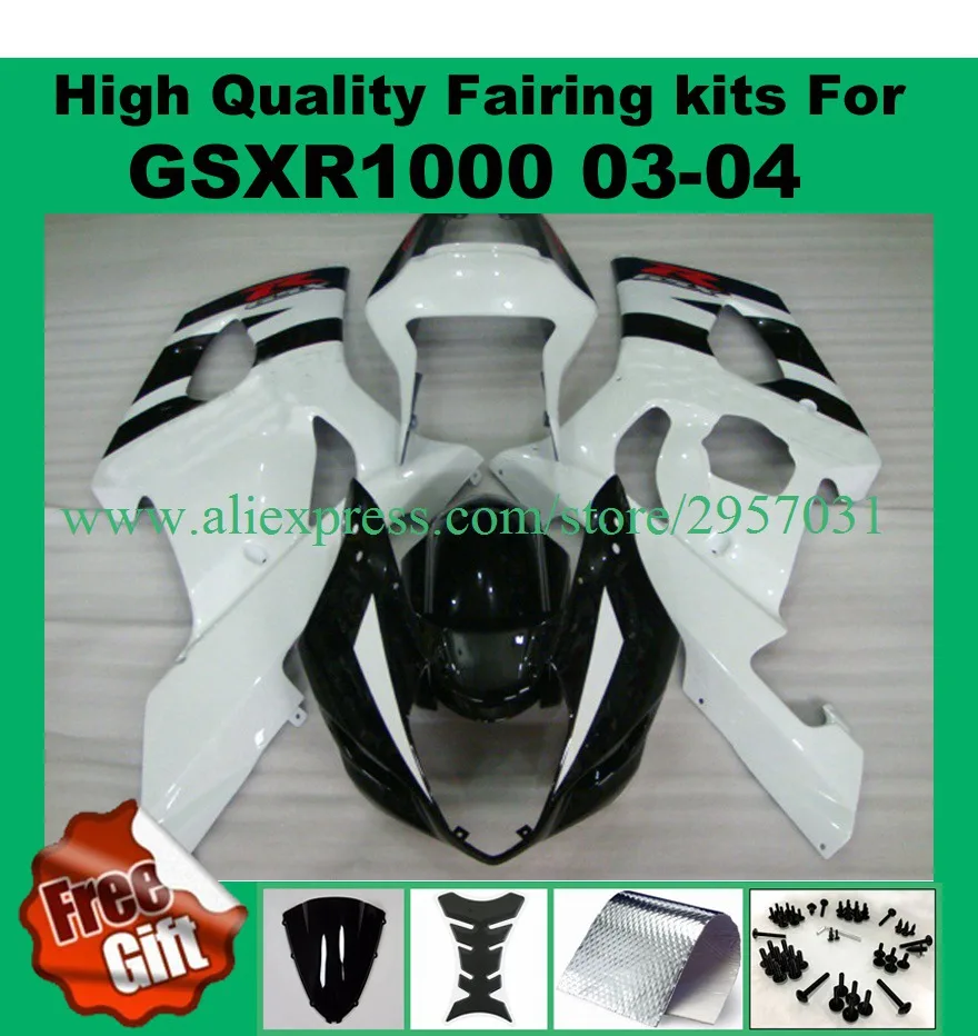 Injection molding fairings for SUZUKI K3 K4 GSXR1000 2003 2004 GSXR 1000 03 04 Fairing kits white black + windscreen + screws
Injection molding fairings for SUZUKI K3 K4 GSXR1000 2003 2004 GSXR 1000 03 04 Fairing kits white black + windscreen + screws