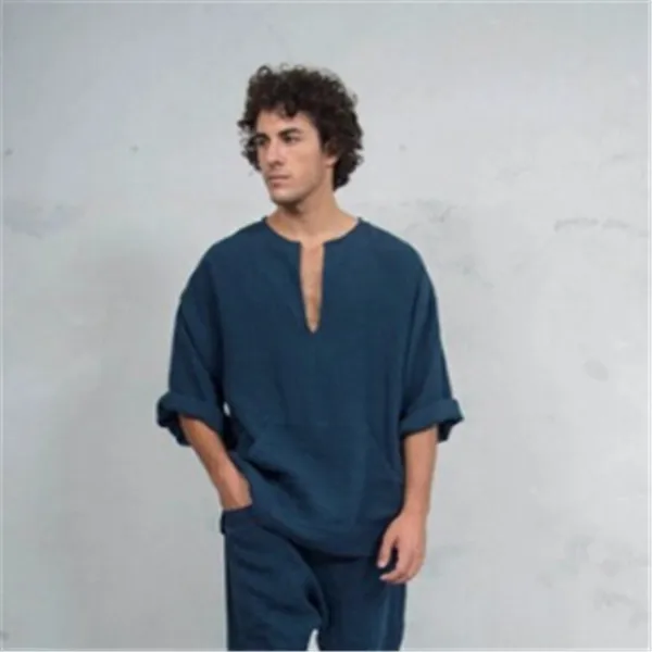 Men Summer Autumn Long Sleeve Shirts Loose Casual Linen V-neck Shirt Tops Tee Men Solid Top Loose Chic Shirt Clothing
Men Summer Autumn Long Sleeve Shirts Loose Casual Linen V-neck Shirt Tops Tee Men Solid Top Loose Chic Shirt Clothing