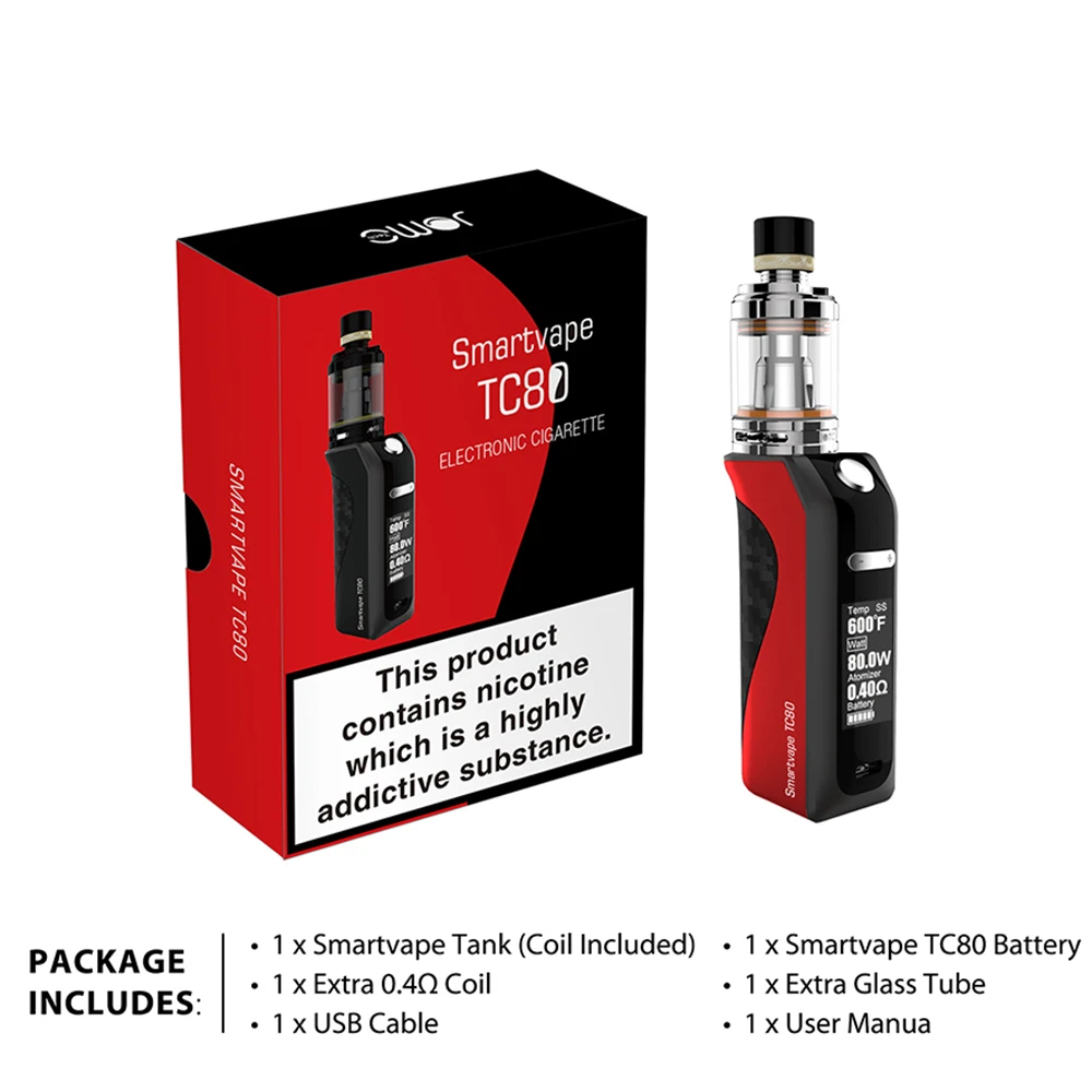 Smartvape TC80 Box mod with 2200mAh battery Refilling Design Electronic Cigarette vape Kit
Smartvape TC80 Box mod with 2200mAh battery Refilling Design Electronic Cigarette vape Kit