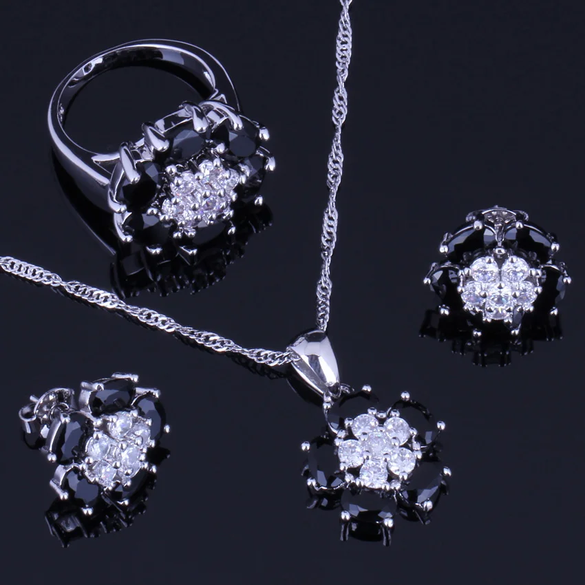 Charismatic Black Cubic Zirconia White CZ Silver Plated Jewelry Sets Earrings Pendant Chain Ring V0233
Charismatic Black Cubic Zirconia White CZ Silver Plated Jewelry Sets Earrings Pendant Chain Ring V0233