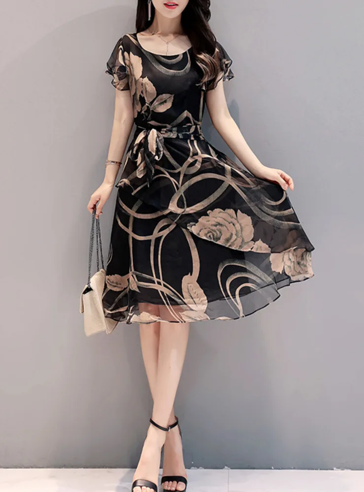 Summer Women Dress New style Fashion O-neck Short sleeve Printing Dress Female Slim Big yards A-line Chiffon Dress
Summer Women Dress New style Fashion O-neck Short sleeve Printing Dress Female Slim Big yards A-line Chiffon Dress