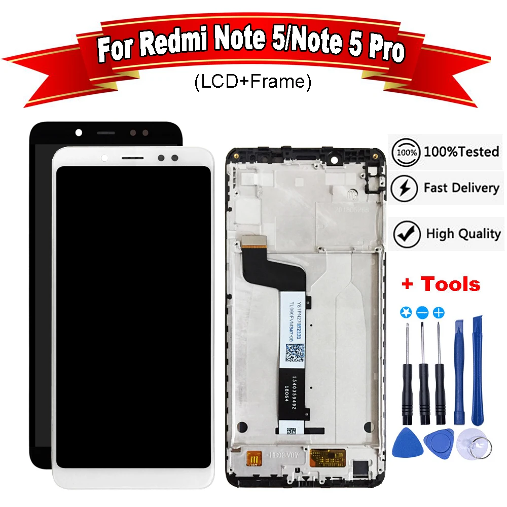 ЖК дисплей и сенсорный экран в сборе с рамкой для Redmi Note 5 Pro + Бесплатные
