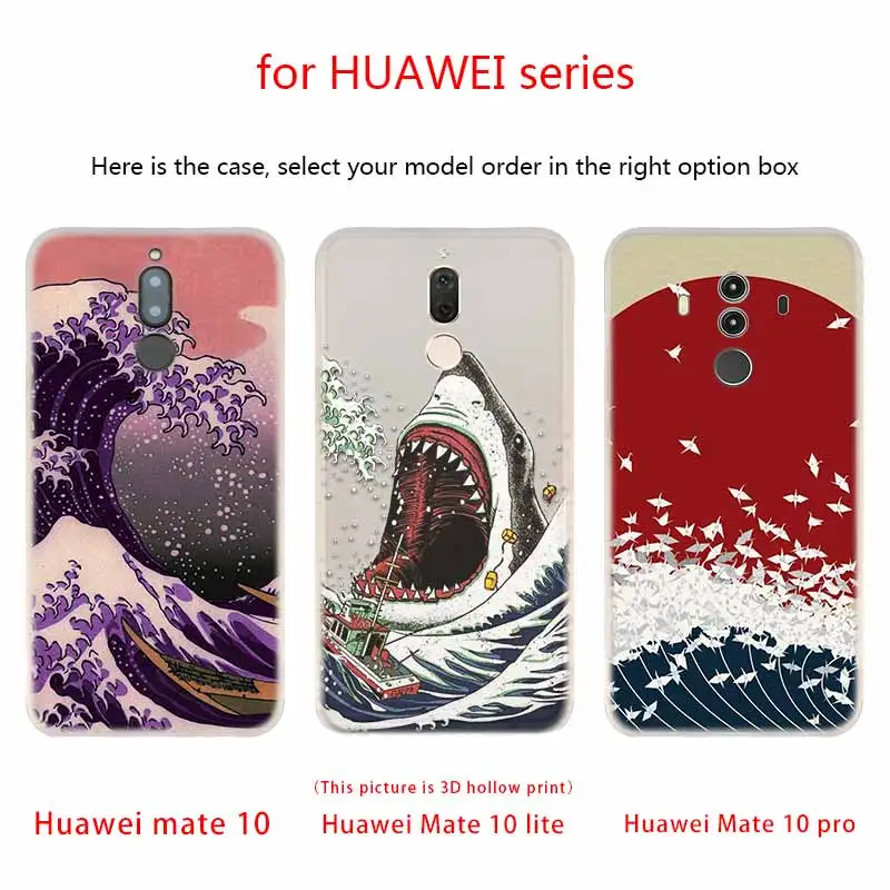 Мягкий силиконовый чехол для Huawei Mate 30 20 10 Lite Pro 20X S Y9 2018 2019 NOVA 3 3i 4 black Cartoon Wave Art Japanes |