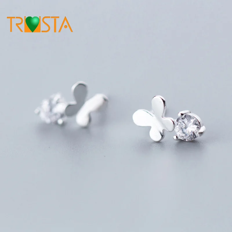 Trusta 100% 925 Настоящее серебро пробы ювелирные изделия крошечные 7 мм X 6 Бабочка с CZ