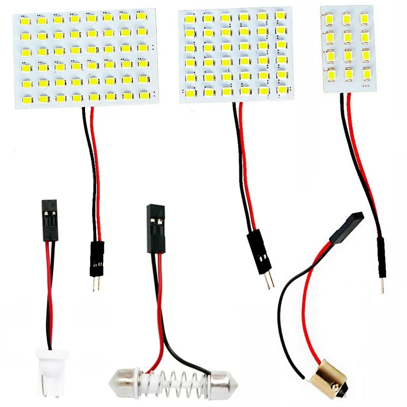 

12 36 48 SMD 2835 LED Auto Dome Panel Light Car Interior Reading Lamp Roof Bulb With T10 W5W BA9S C5W Festoon 3 Adapter Base