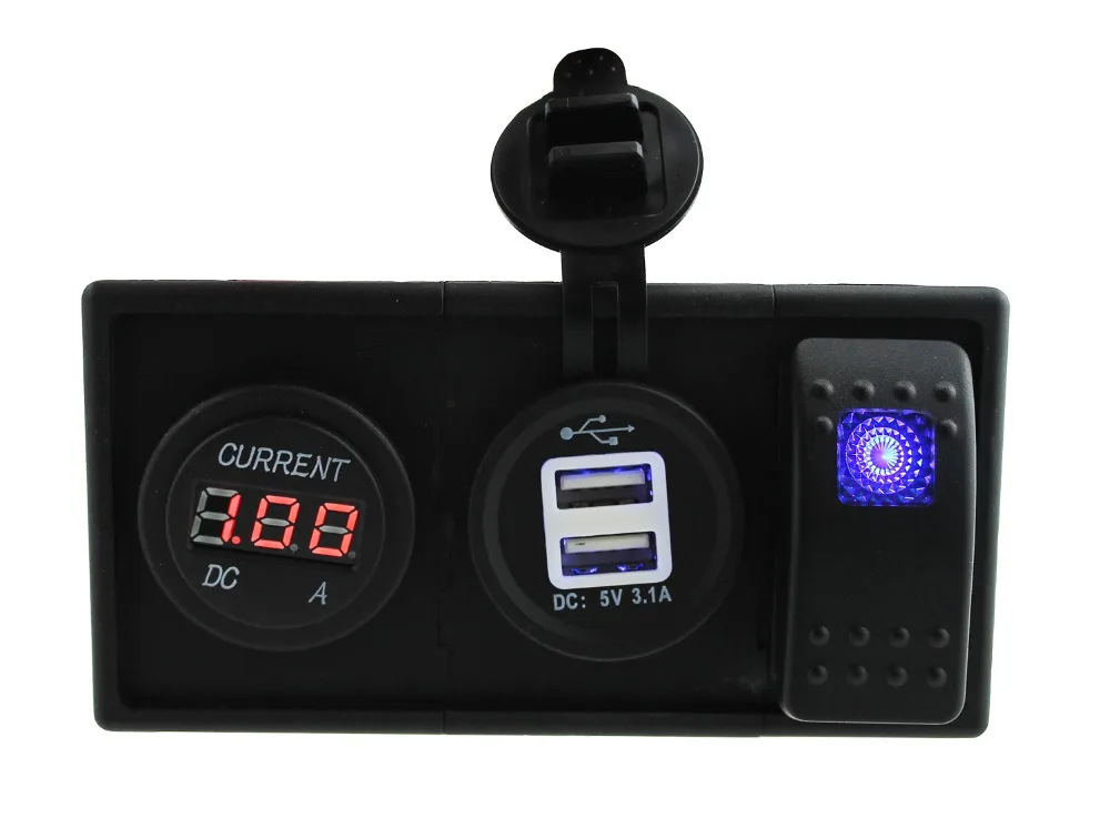 DC12V 24V ток Ampmeter и 3.1A Dual USB розетка с кулисный переключатель держатель Корпус
