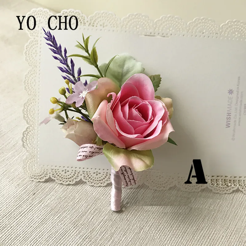 

YO CHO Bride Groom Bridesmaids Rose Corsage Brooch Hand Wrist Orchid Flower Boutonniere Wedding Photography Props Artificial