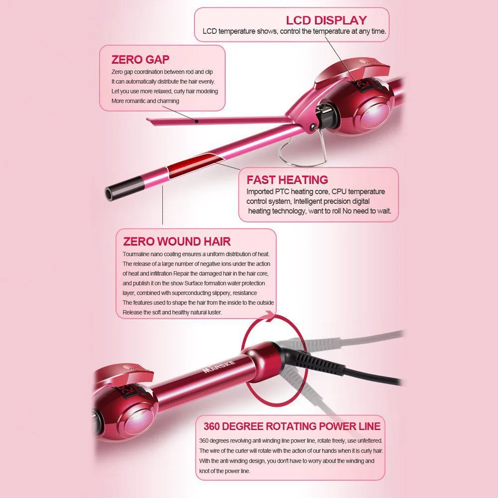 MARSKE LCD Display Curling Iron Professional Hair Curler Rotation Curl Wand Stick Roller Magic Ceramic Hairdressing Styling Tool
MARSKE LCD Display Curling Iron Professional Hair Curler Rotation Curl Wand Stick Roller Magic Ceramic Hairdressing Styling Tool