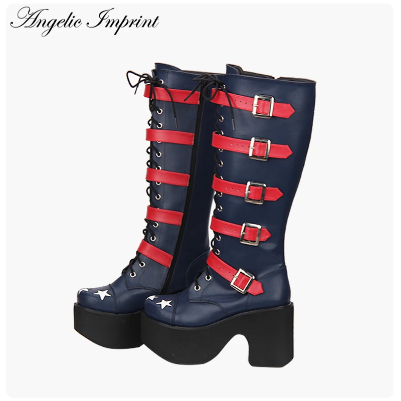 Women Punk Lolita Cosplay Buckle Straps Thick Platform High Heel Boots with Stars
Women Punk Lolita Cosplay Buckle Straps Thick Platform High Heel Boots with Stars
