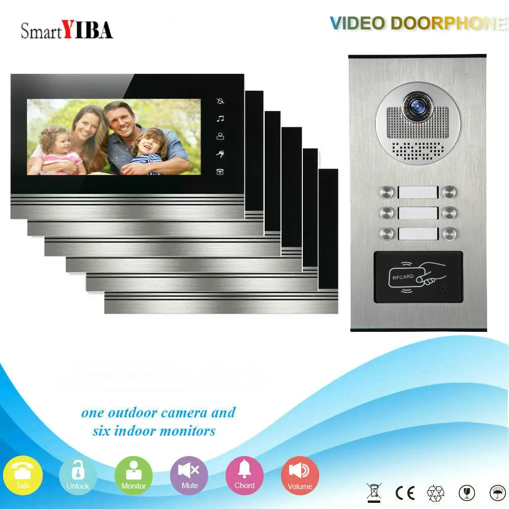 SmartYIBA Home Security 7"Inch Monitor Video Door Phone Doorbell Intercom RFID Access Control Camera System For 6 Apartment
SmartYIBA Home Security 7"Inch Monitor Video Door Phone Doorbell Intercom RFID Access Control Camera System For 6 Apartment