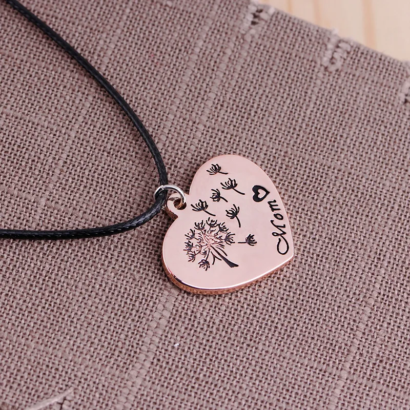 Dandelion Seed Wish Heart Pendant Necklace Mother's Day Gift Women Choker Fashion Leather Chain Jewelry | Украшения и