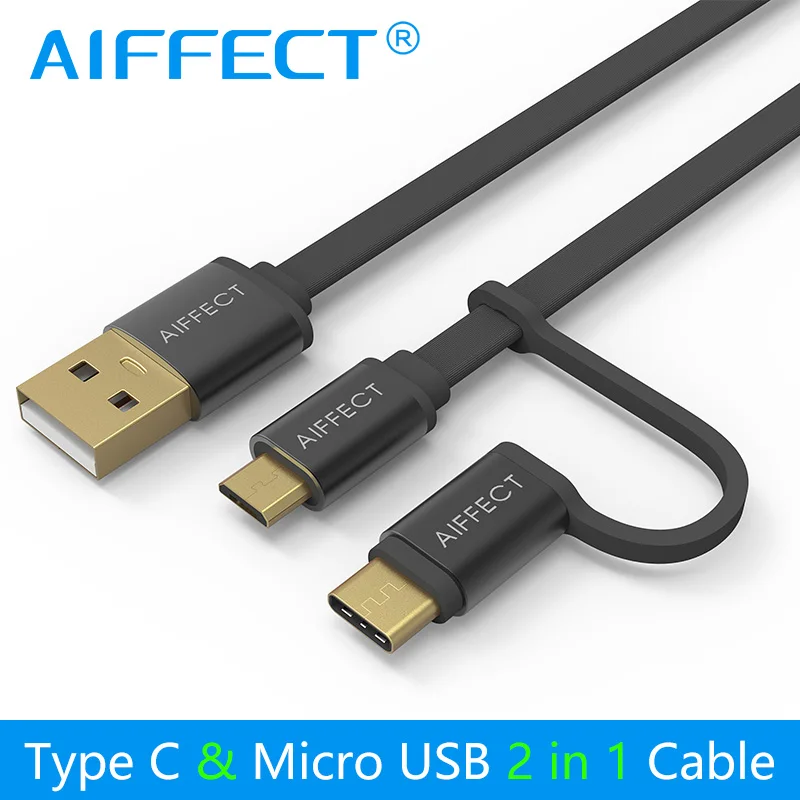AIFFECT Mini Новый 2 в 1 Micro B к USB кабель типа C для быстрой зарядки передачи данных