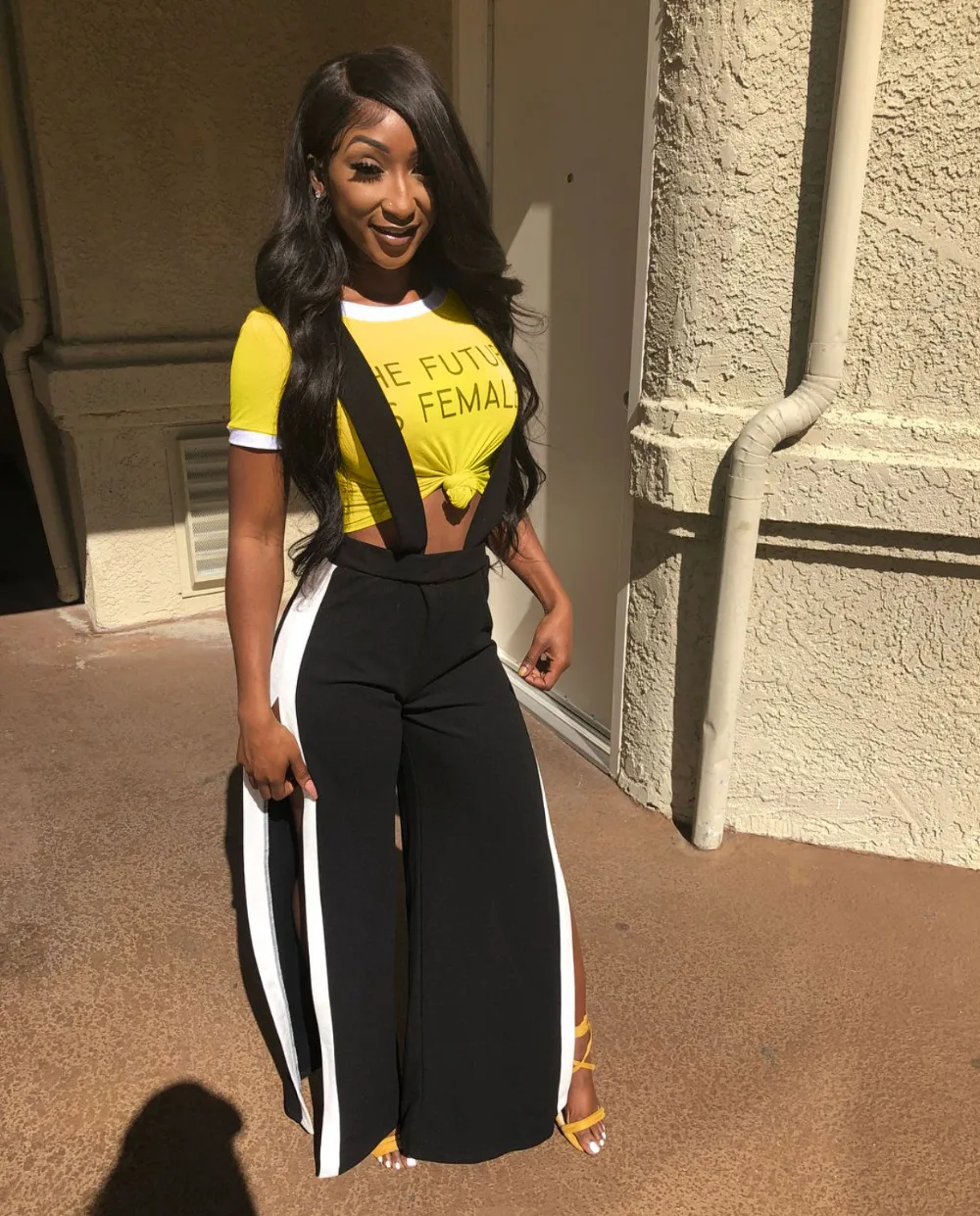 Casual Letter Top With Bib Pants Women Fashion Bib Suits 2 Pieces Women Set