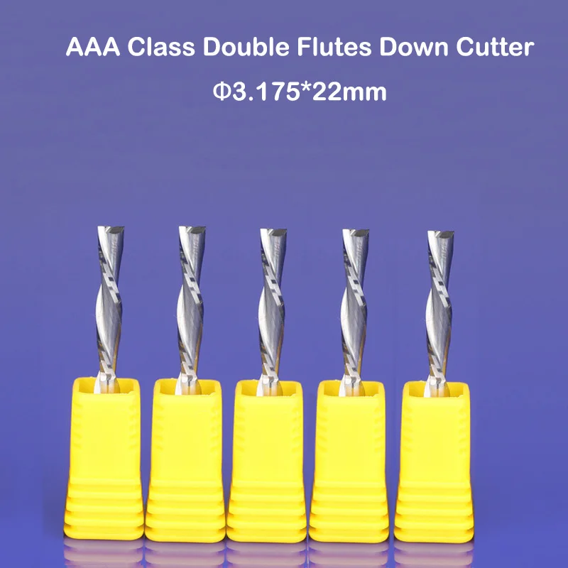 5pcs AAA 3.175X22mm DOWN Cut Two Flutes Spiral Carbide Mill Tool Cutters for CNC Router Wood Acylic Aluminum End Mill Cutter Bit
5pcs AAA 3.175X22mm DOWN Cut Two Flutes Spiral Carbide Mill Tool Cutters for CNC Router Wood Acylic Aluminum End Mill Cutter Bit