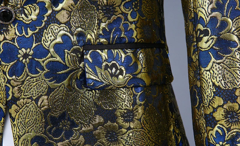 (Jacket+Pants) Mens Gold Blue Jacquard Suits Slim Fit Shawl Lapel Dress Suits Men Stage Prom Party Wedding Singer Costumes Homme
(Jacket+Pants) Mens Gold Blue Jacquard Suits Slim Fit Shawl Lapel Dress Suits Men Stage Prom Party Wedding Singer Costumes Homme
