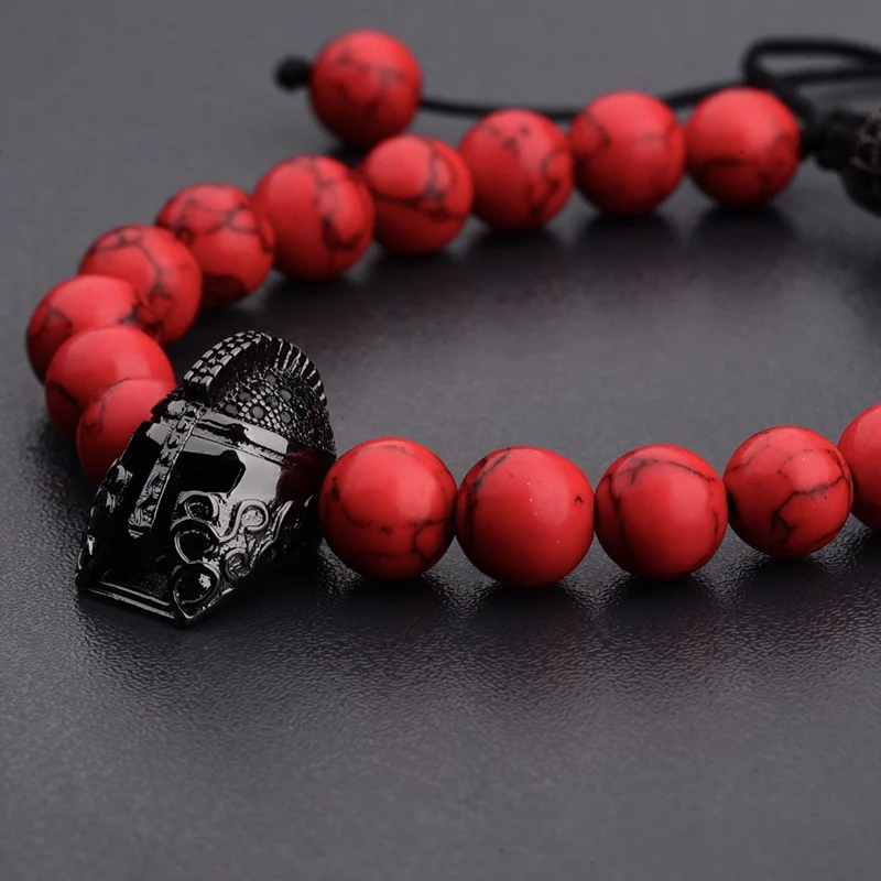 OIQUEI Black Cubic Zirconia Helmet&Balls Charms Bracelet Men Red Natural Stone Braided Macrame Jewelry pulsera hombre | Украшения и