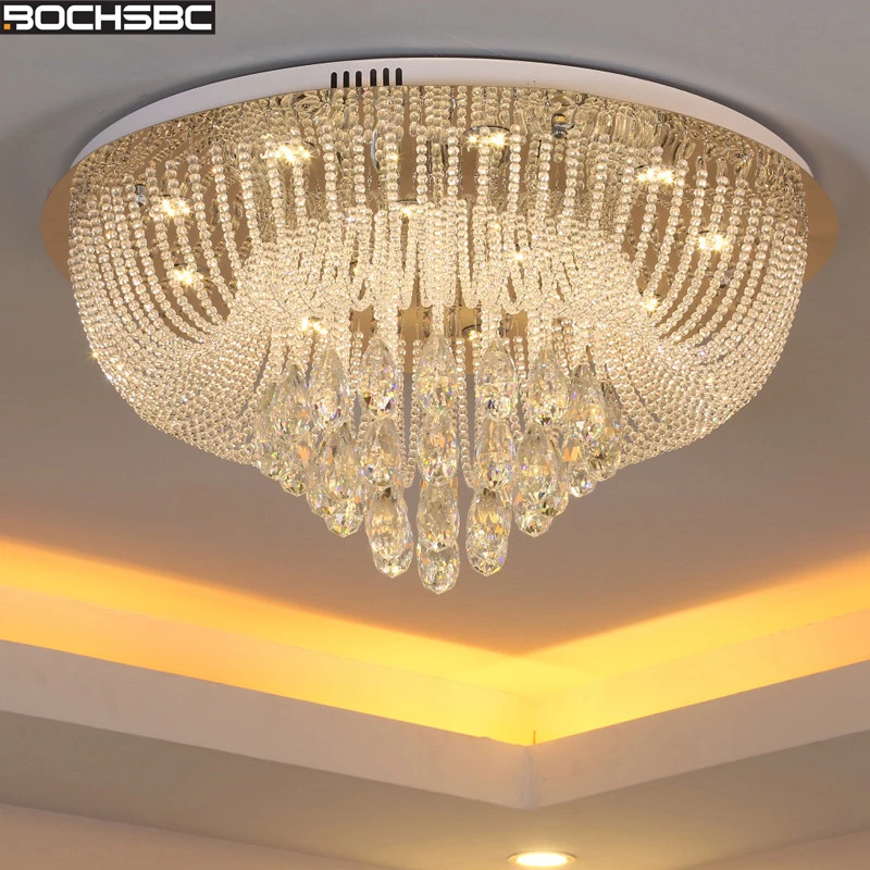 

BOCHSBC Round K9 Crystal Ceiling Chandeliers for Living Room Bedroom Dining Room Art Deco Hanging Lamp Lighting Fixtures Lampara