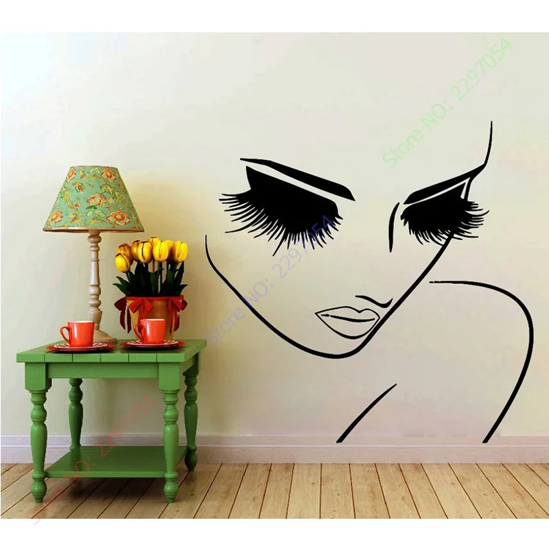 

Hair Beauty Salon Decal Vinyl Sticker Woman Long Lashes Closeup Makeup Art Home Decor Window Decals Bedroom Living Room Murals