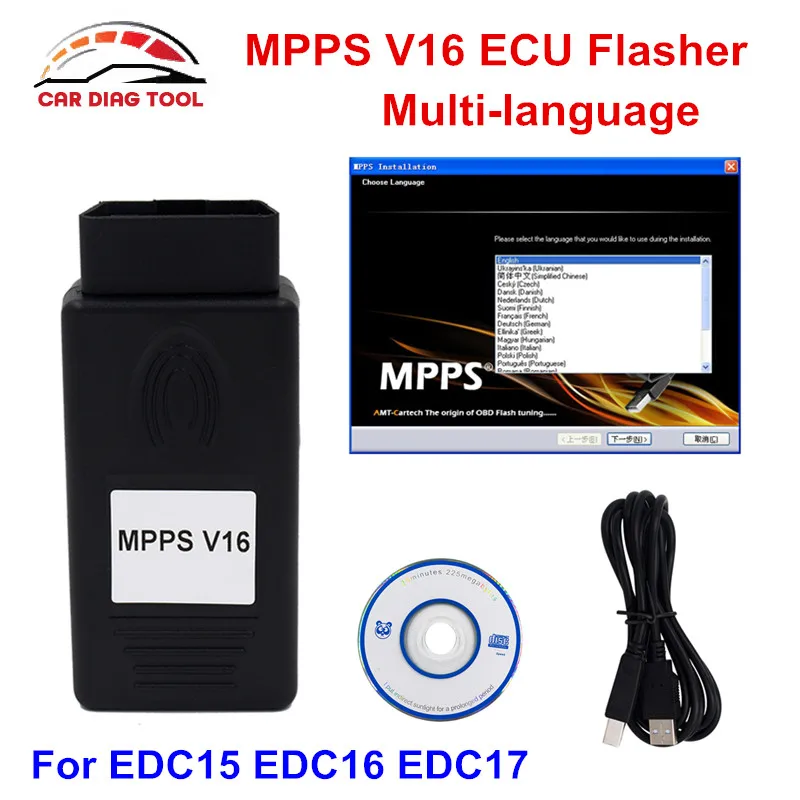 Лучшая цена MPPS V16 V16.1.02 ЭБУ чип тюнинг Поддержка для EDC15 EDC16 EDC17 Multi Язык 16 OBD2 ECU Remap