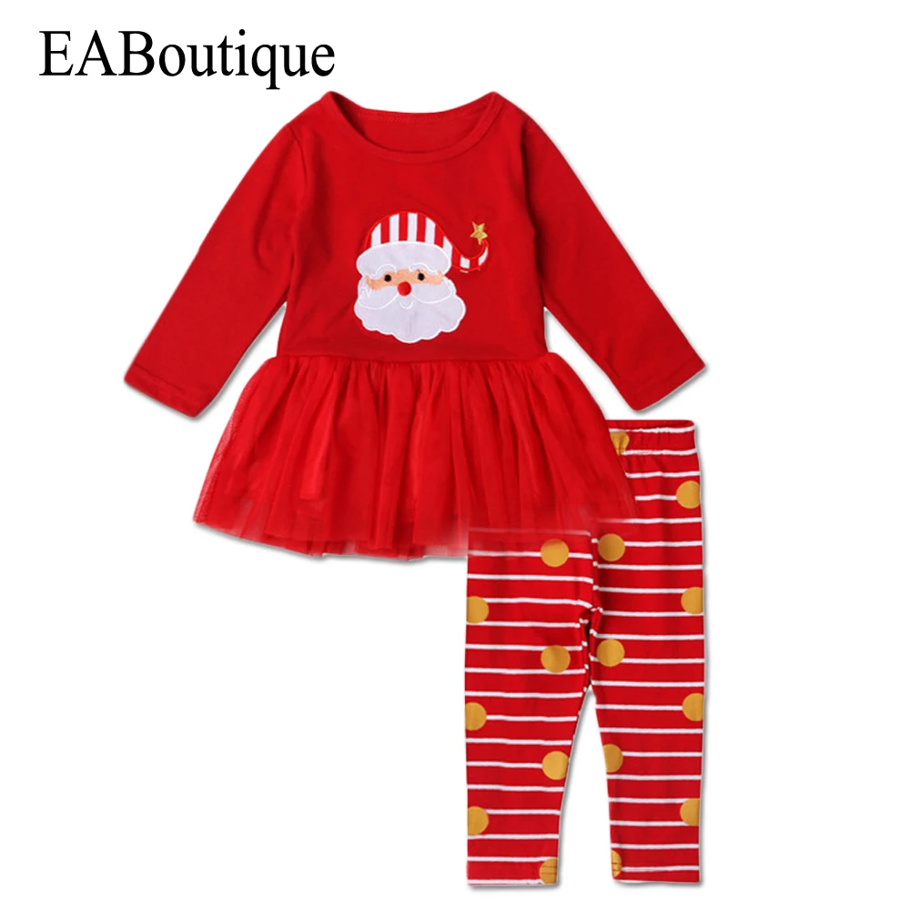 Eaboutique/зимняя одежда для девочек Новая детская мода мультфильм Санта узор Рождество наряд с пачка кружевная