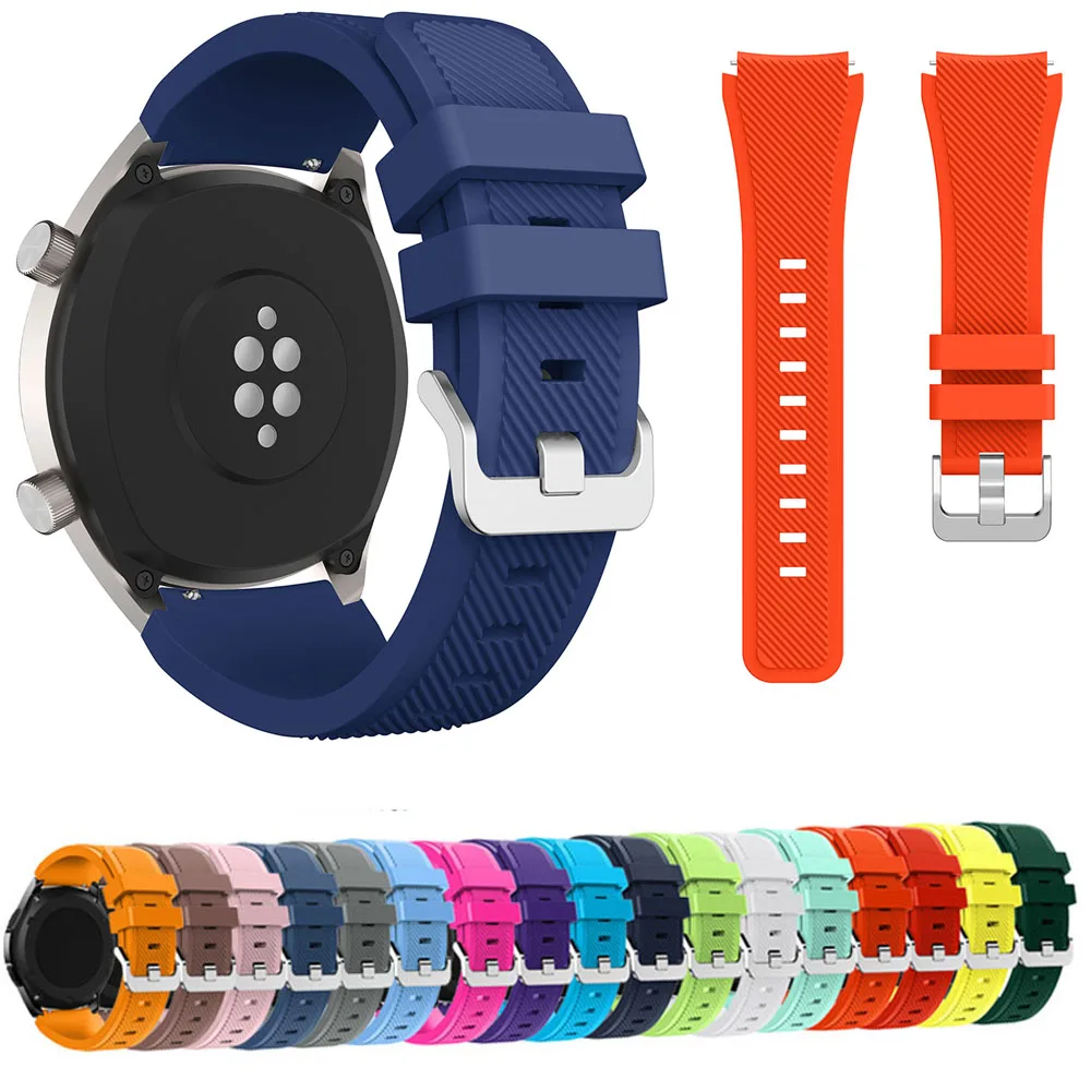 Ремешок силиконовый спортивный для Huawei Watch GT Band резиновый браслет в полоску с металлической пряжкой